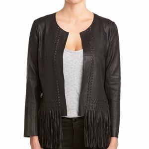 Elizabeth & James Leather Fringe Jacket Black XS
